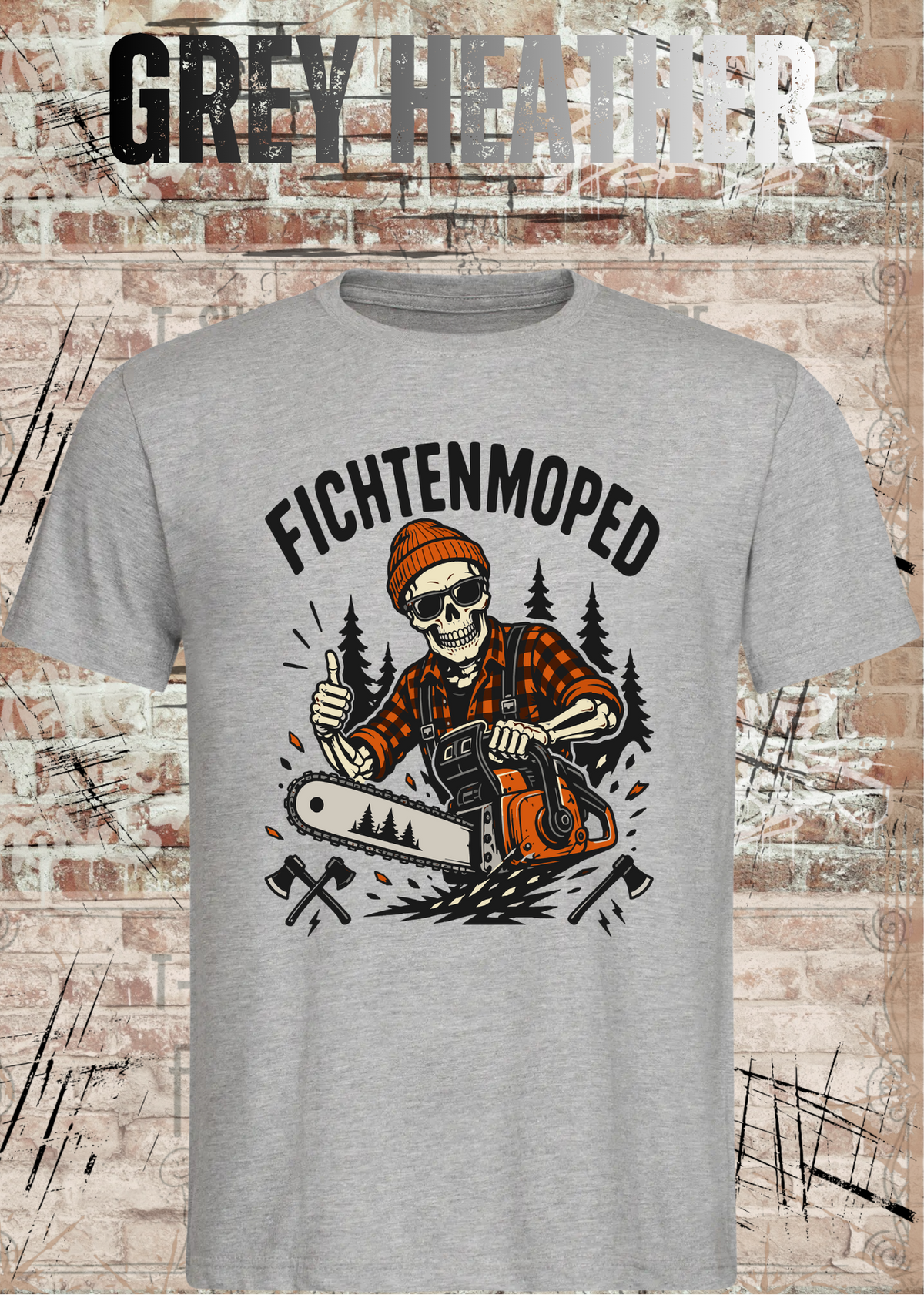 Herren-T-Shirt „Fichtenmoped“ in Grey Heather.