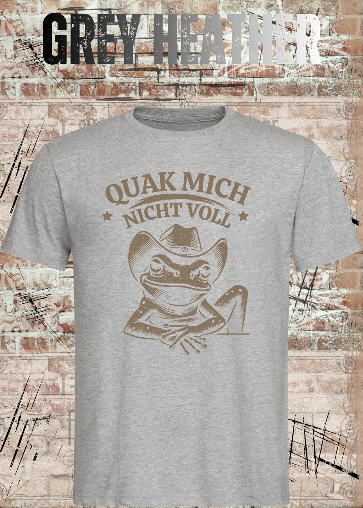 Unisex T-Shirt Grau meliert mit Cowboy-Frosch und Spruch Quak mich nicht voll – FunnyZoom