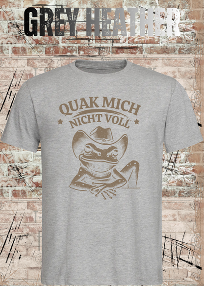 Unisex T-Shirt Grau meliert mit Cowboy-Frosch und Spruch Quak mich nicht voll – FunnyZoom