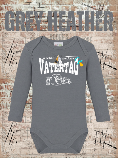 Jungen Baby Body Unser erster Vatertag in Grey Heather.