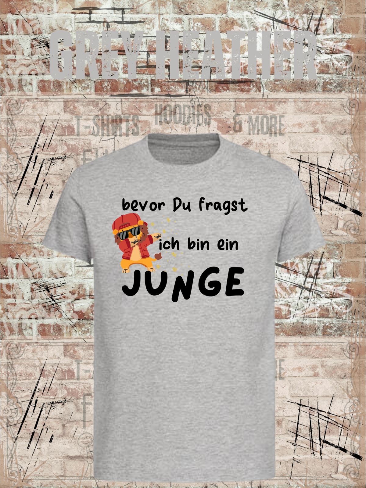 Kinder-T-Shirt „Bevor Du fragst – ich bin ein Junge!“ in Grey Heather.