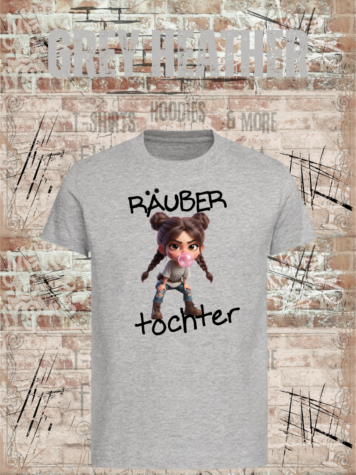 Kinder-T-Shirt „Räuber Tochter“ in Grey Heather.