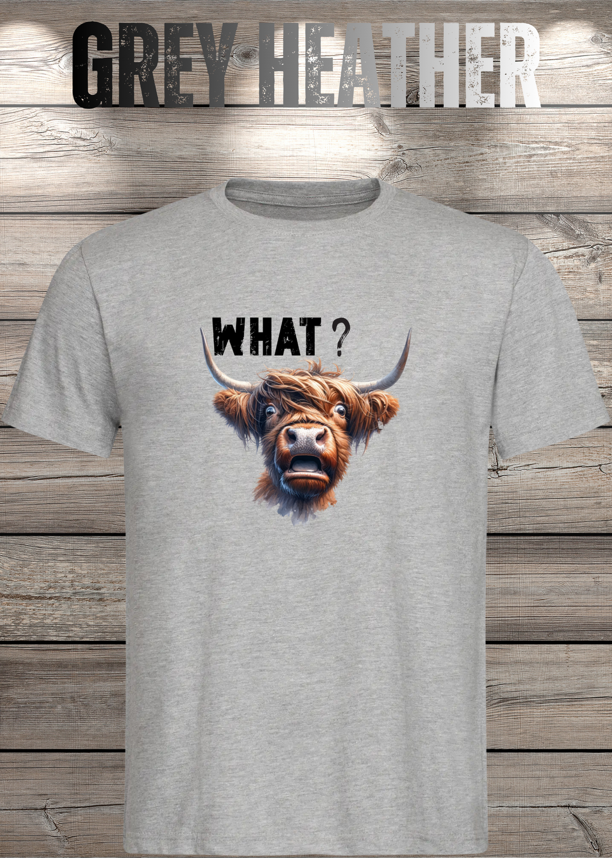 Unisex-T-Shirt „WHAT?“ in Grey Heather.