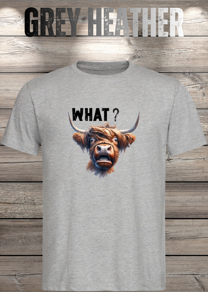 Unisex-T-Shirt „WHAT?“ in Grey Heather.