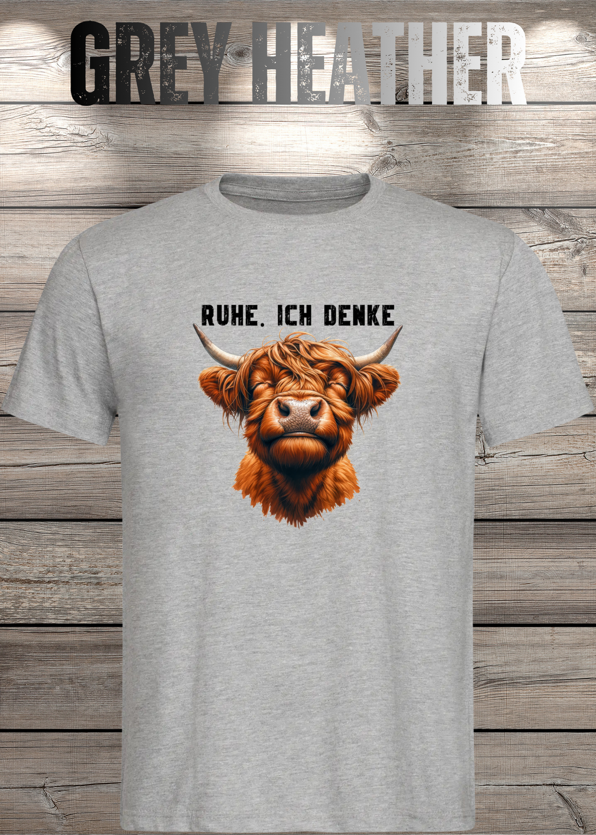 Unisex-T-Shirt „Ruhe. Ich denke“ in Grey Heather.