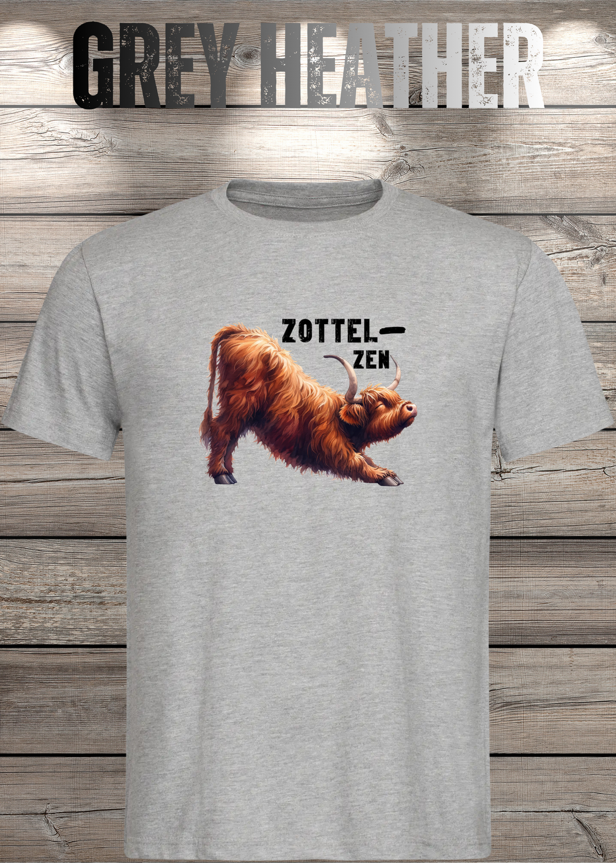 Unisex-T-Shirt „Zottel-Zen“ in Grey Heather.