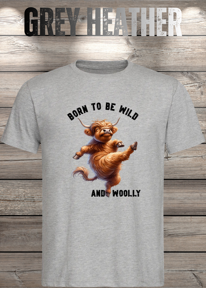 Unisex-T-Shirt „Born to Be Wild and Woolly“ in Grey Heather.