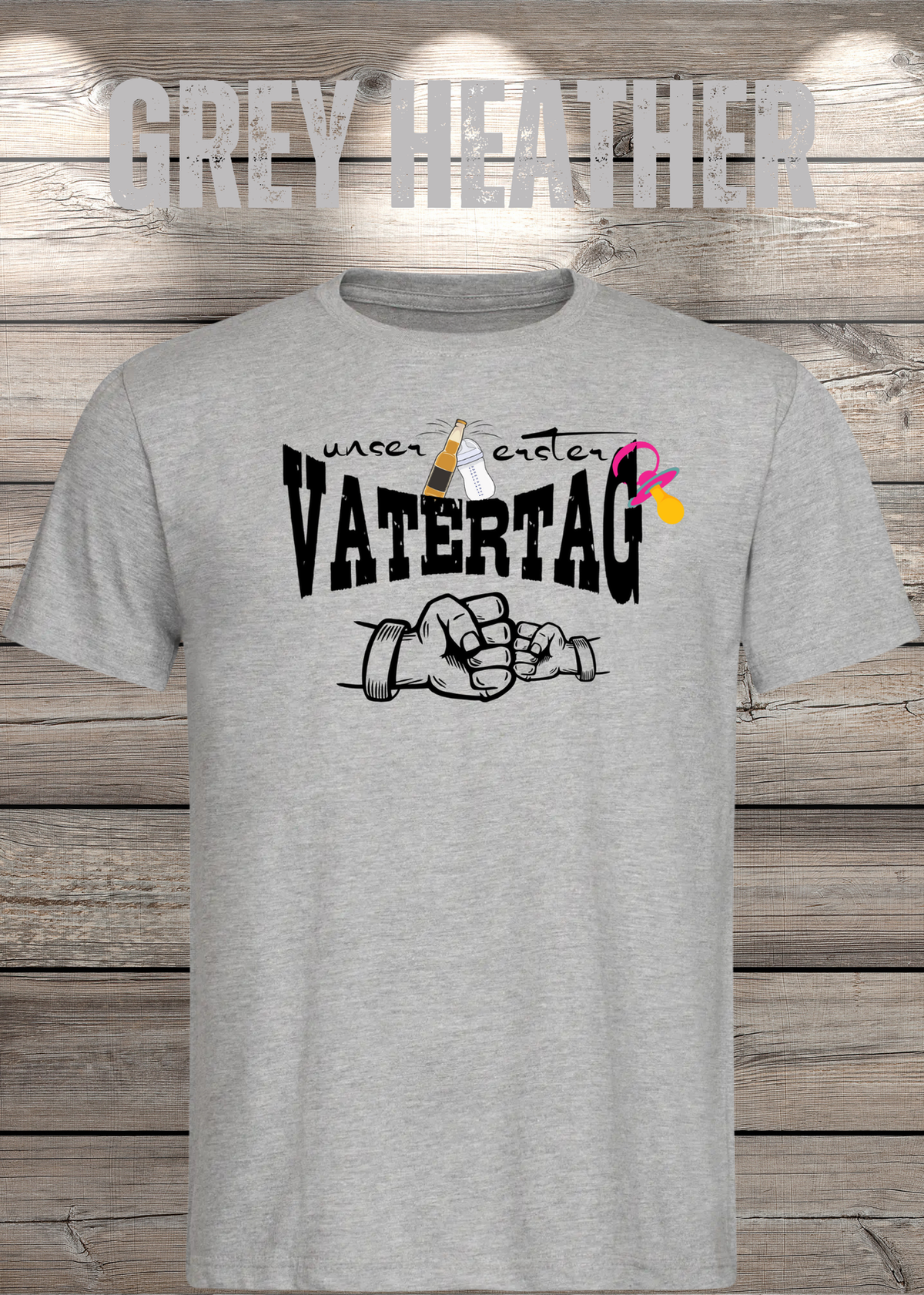 Herren T-Shirt für Papas mit Mädels Unser erster Vatertag Partnerschirt Vater Tochter T-Shirt in Grey Heather.