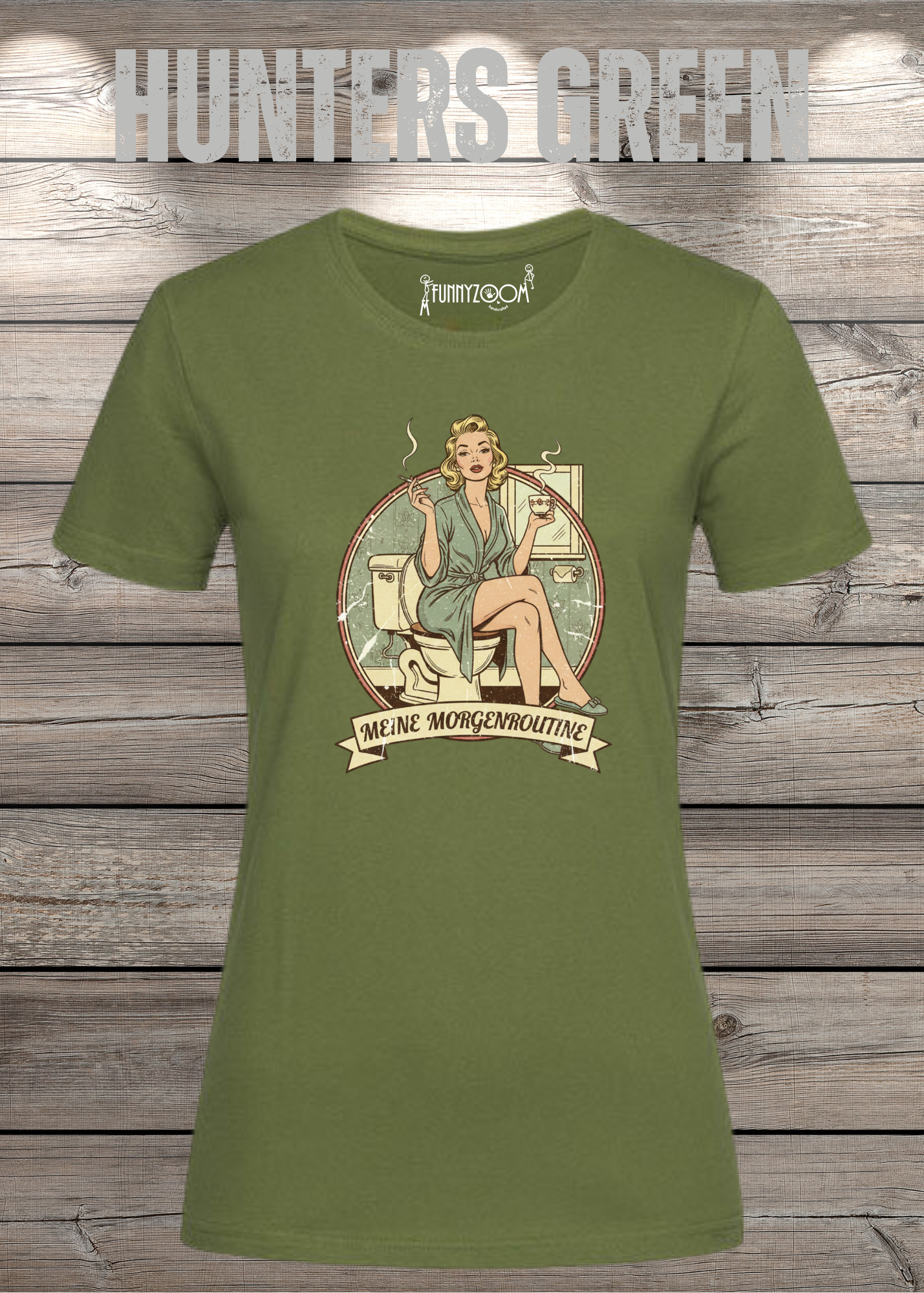 Damen T-Shirt Meine Morgenroutine – Lustiges Retro Shirt für Morgenmuffel