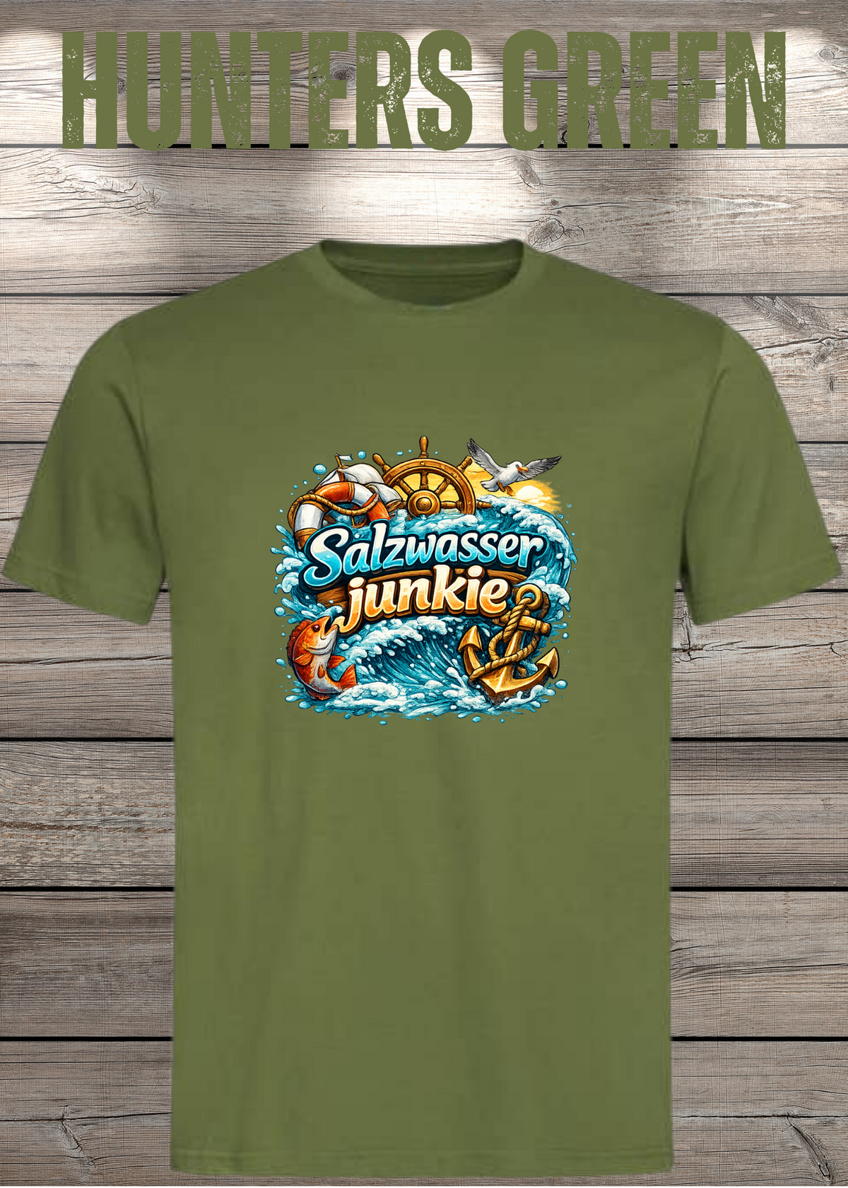Salzwasser-Junkie Unisex T-Shirt in Hunters Green.