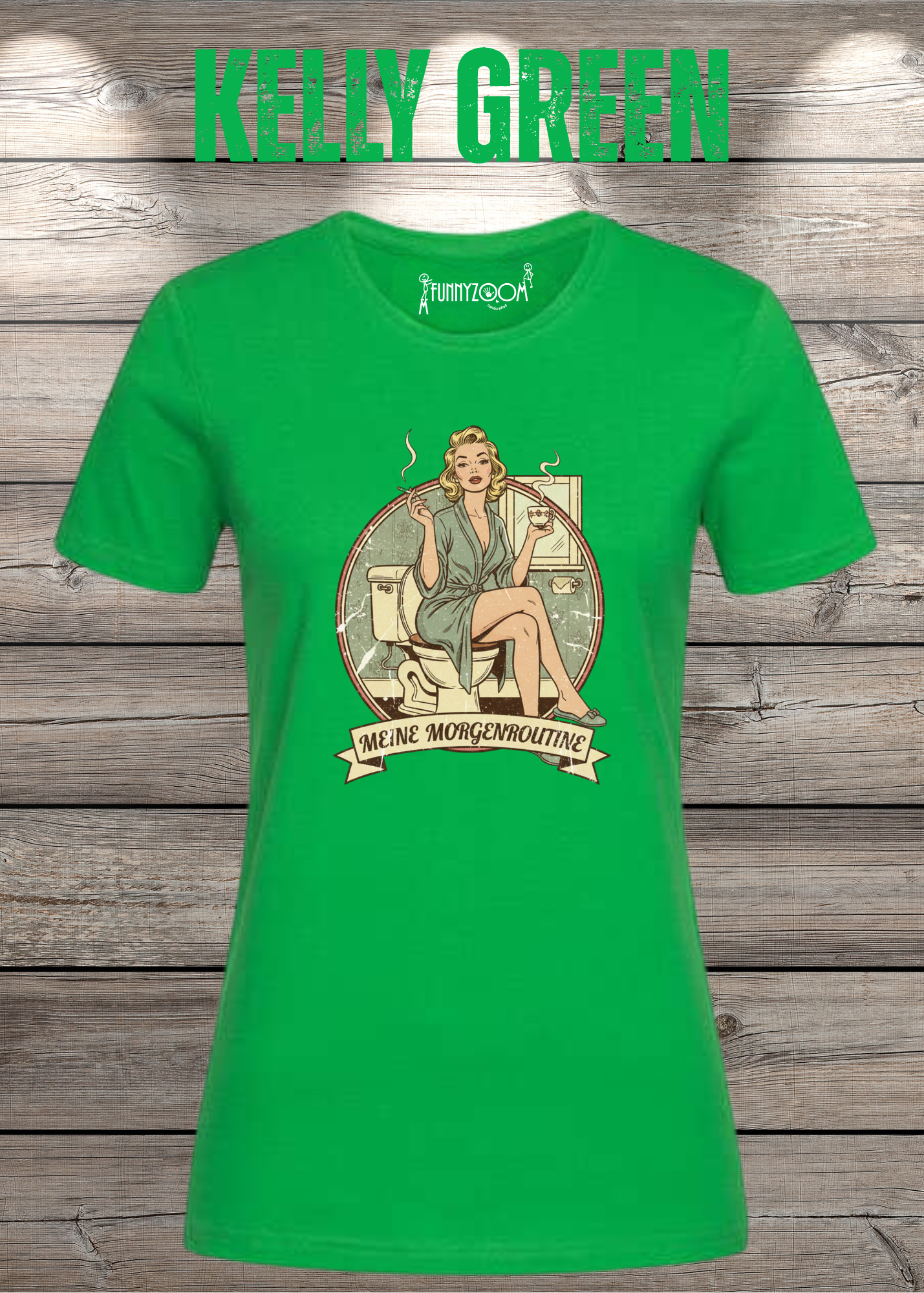 Damen T-Shirt Meine Morgenroutine – Lustiges Retro Shirt für Morgenmuffel