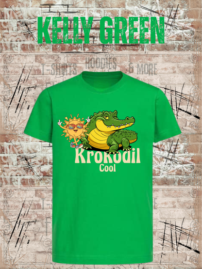 Krokodil Cool – Kinder T-Shirt für Jungen & Mädchen in Kelly Green.