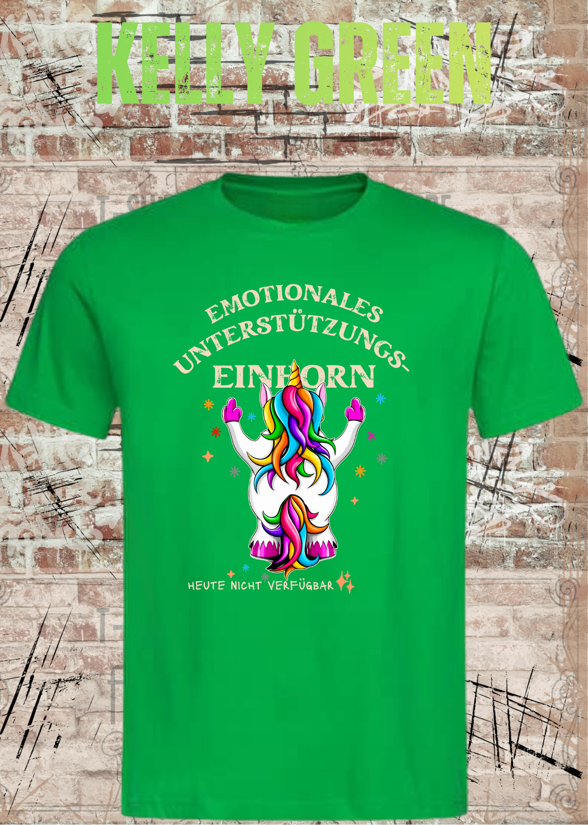 Emotionales Unterstützungs-Einhorn T-Shirt in Kelly Green.
