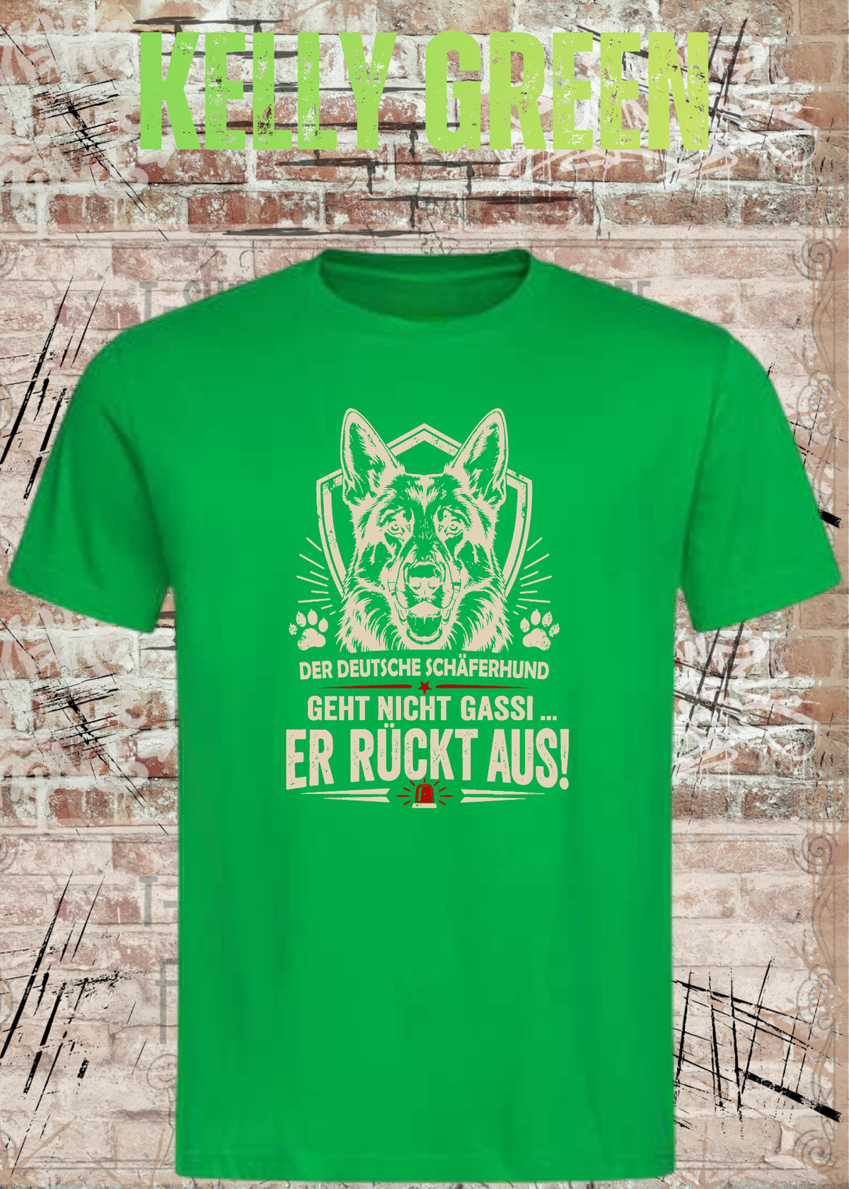Schäferhund T-Shirt „Er rückt aus“ – Hundeshirt
