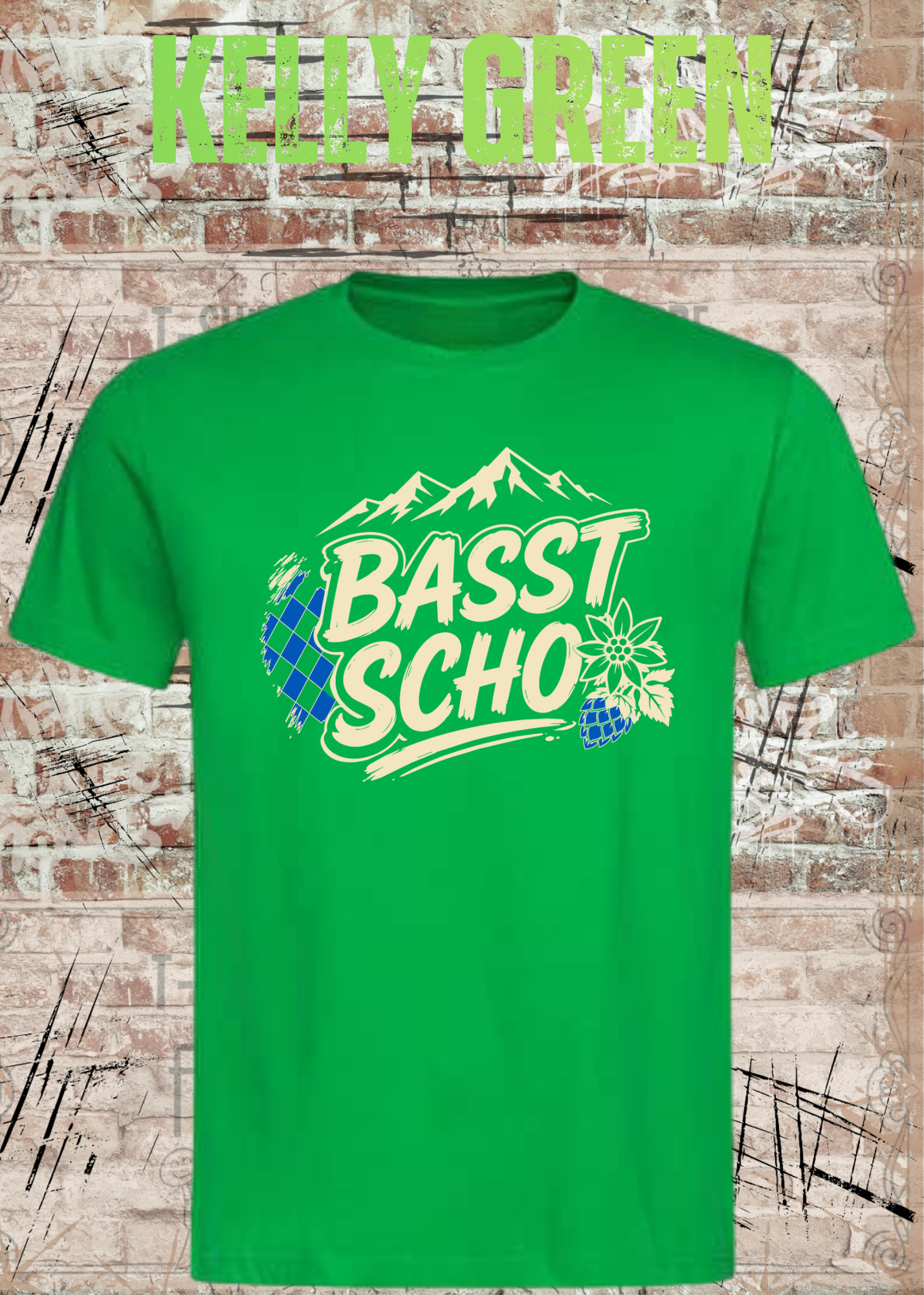 Basst scho – Bayerisches T-Shirt mit Bergen und Edelweiß