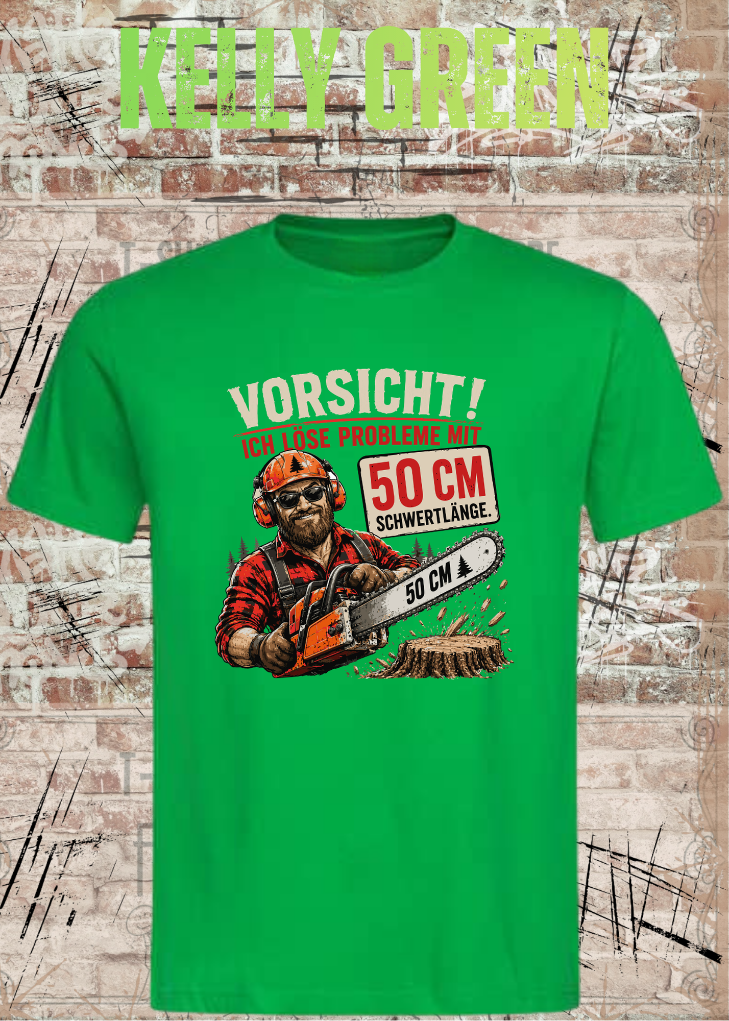 Vorsicht! Ich löse Probleme mit 50 cm Schwertlänge – Lustiges Waldarbeiter T-Shirt | Holzfäller Shirt | Motorsägen Humor