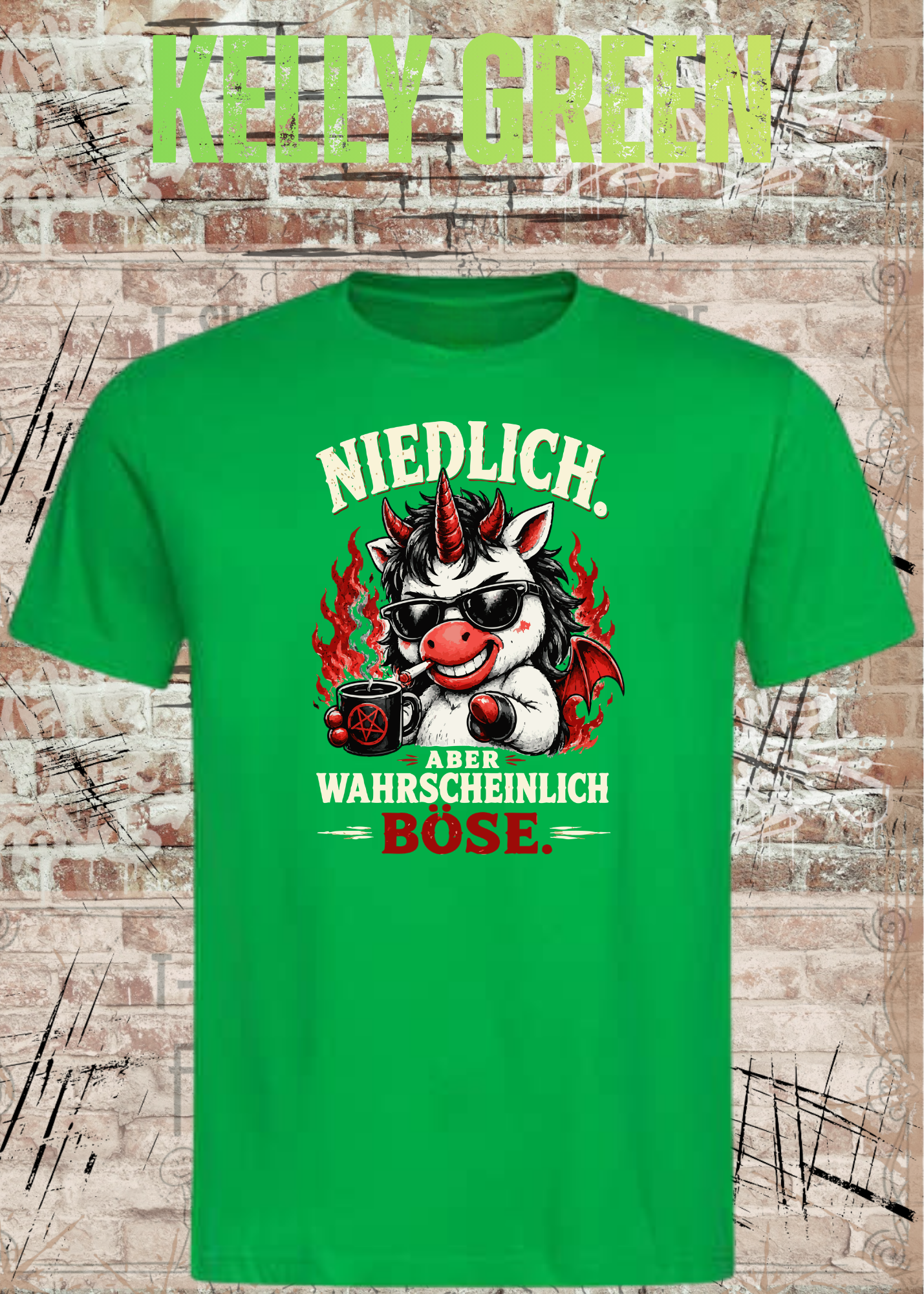 Niedlich aber wahrscheinlich böse – Lustiges Unisex T-Shirt mit Einhorn Motiv