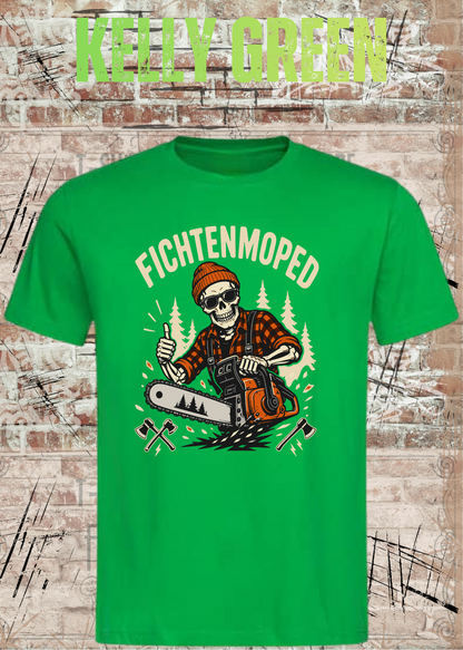 Herren-T-Shirt „Fichtenmoped“ in Kelly Green.