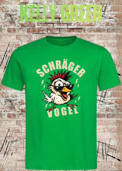 Unisex-T-Shirt „Schräger Vogel“ in Kelly Green.