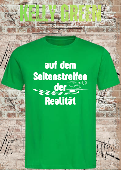 Unisex-T-Shirt „Auf dem Seitenstreifen der Realität“ in Kelly Green.