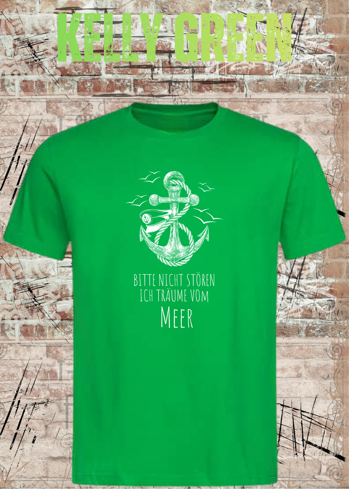 Unisex-T-Shirt „Bitte nicht stören, ich träume vom Meer“ in Kelly Green.