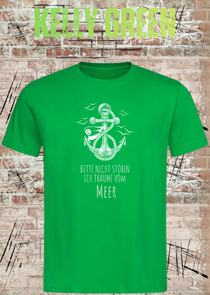 Unisex-T-Shirt „Bitte nicht stören, ich träume vom Meer“ in Kelly Green.