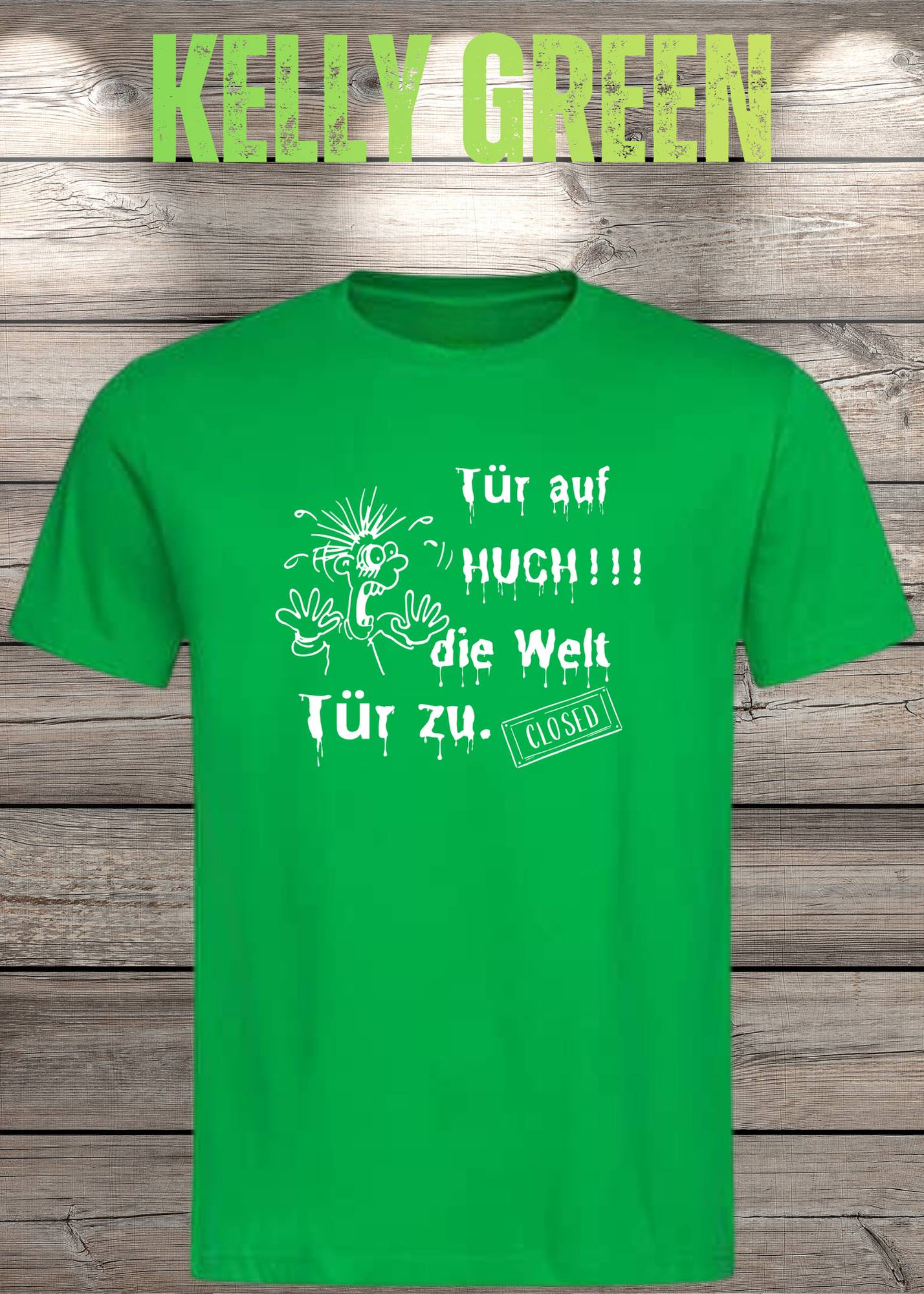 T-Shirt 'Tür auf huch die Welt Tür zu' - Witziges Spruch-Shirt für Introvertierte