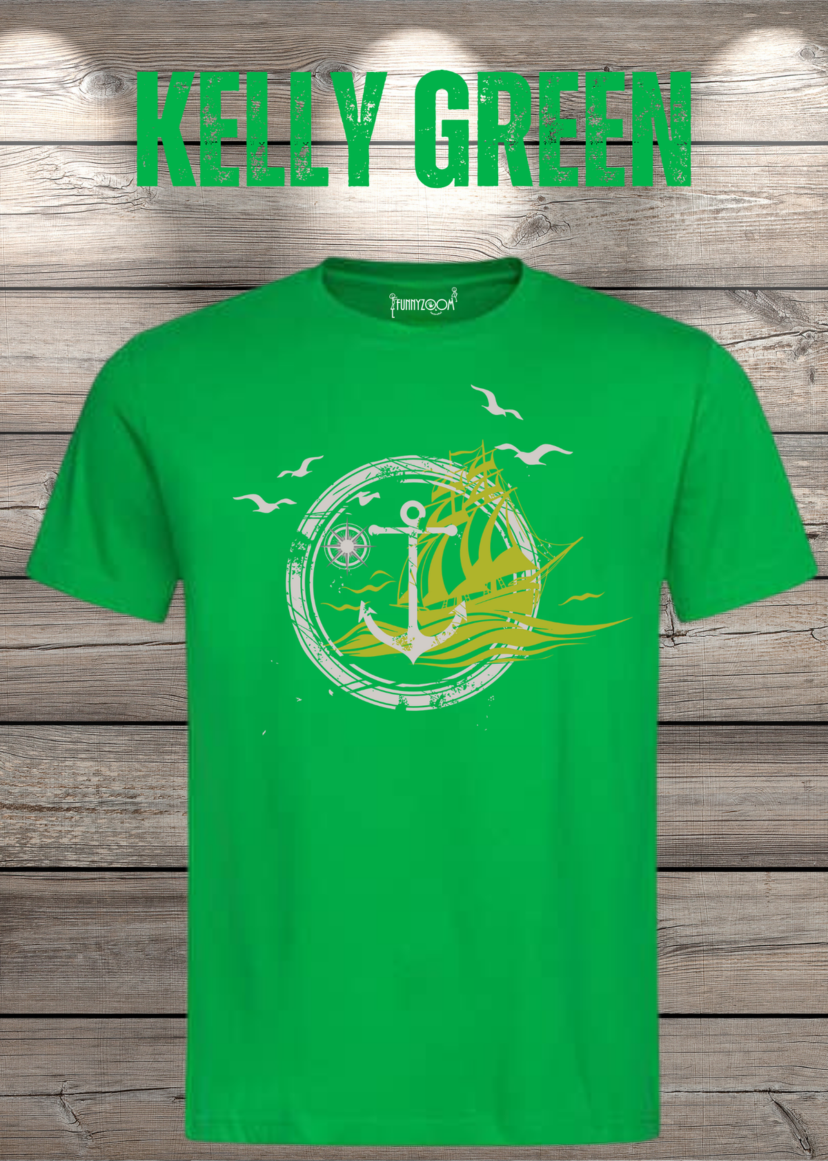 T-Shirt Schiff Anker Kompass in Kelly Green.