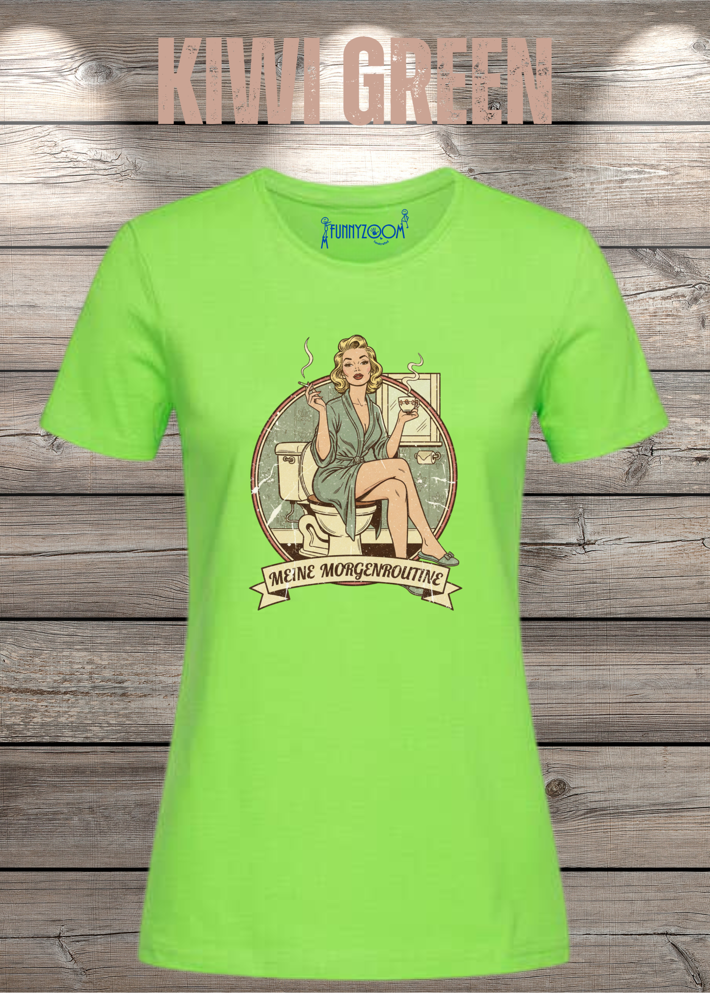 Damen T-Shirt Meine Morgenroutine – Lustiges Retro Shirt für Morgenmuffel