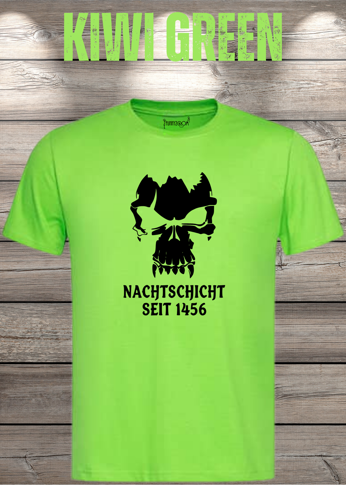 Gothic T-Shirt Skull Totenkopf Vampir Nachtschicht seit 1456 in Kiwi Green.