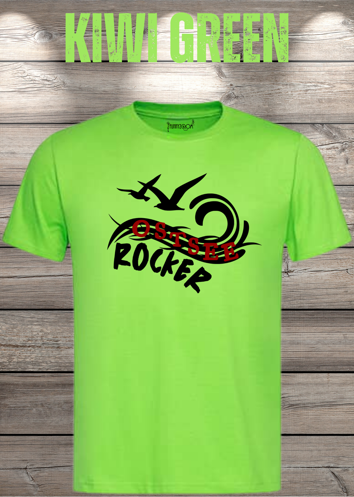 Unisex-T-Shirt „Ostsee Rocker“ in Kiwi Green.