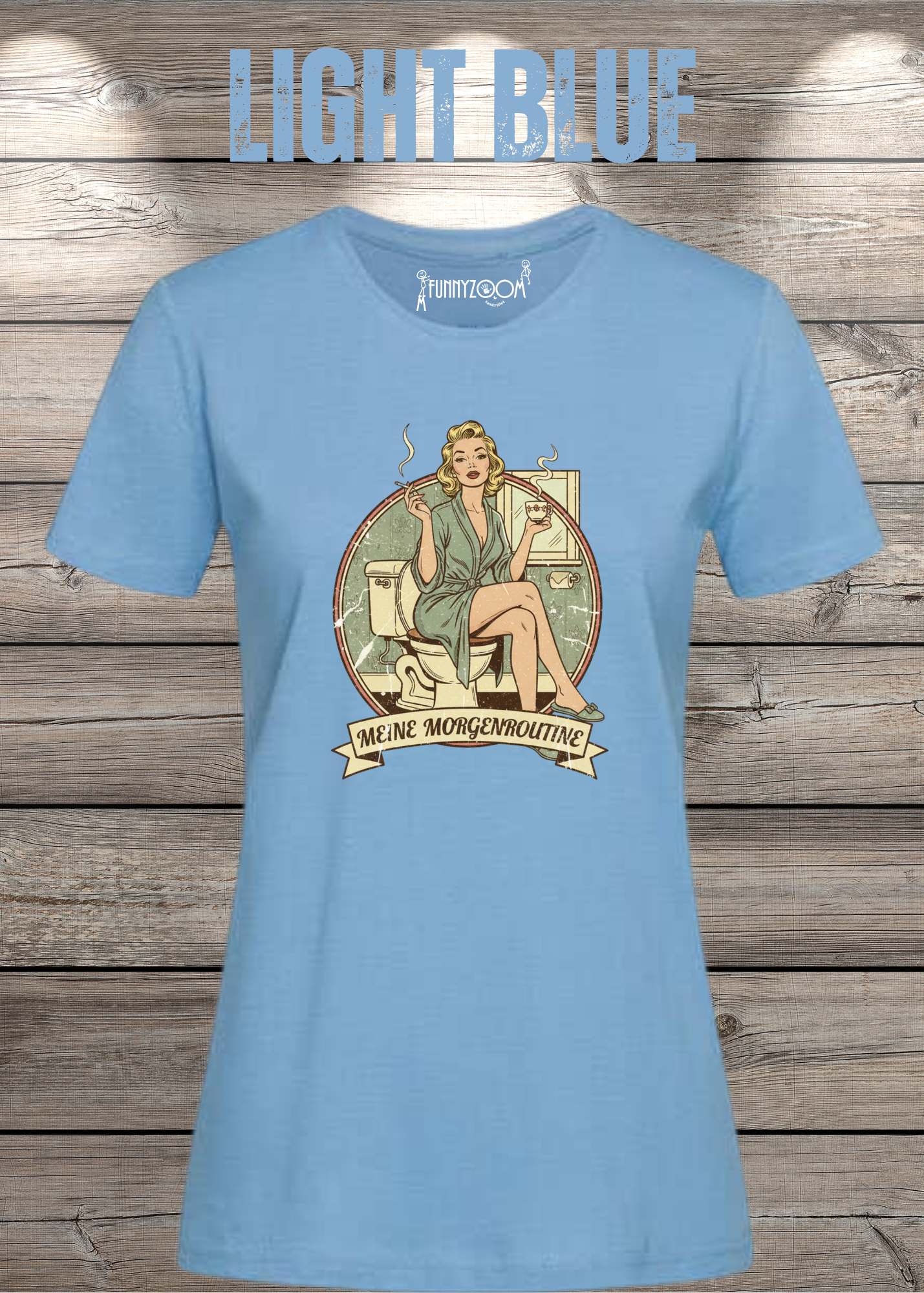 Damen T-Shirt Meine Morgenroutine – Lustiges Retro Shirt für Morgenmuffel
