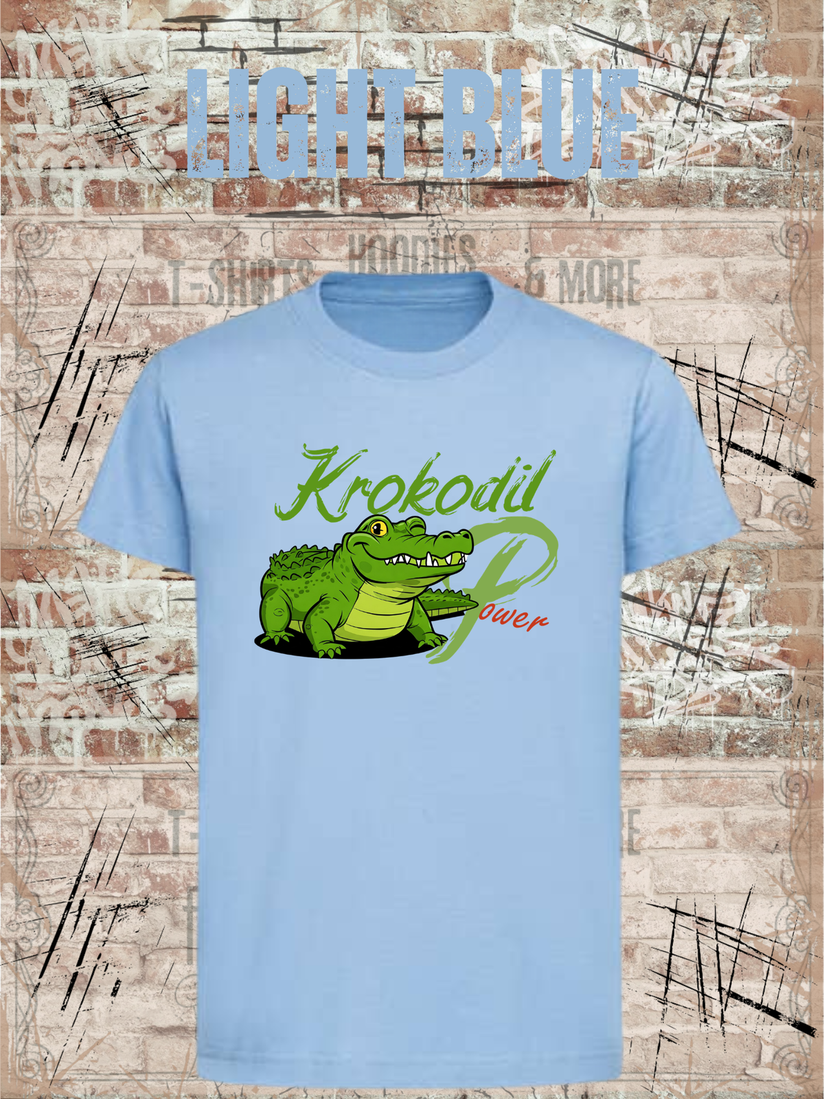 Krokodil Power – Kinder T-Shirt für Jungen & Mädchen in Light Blue.
