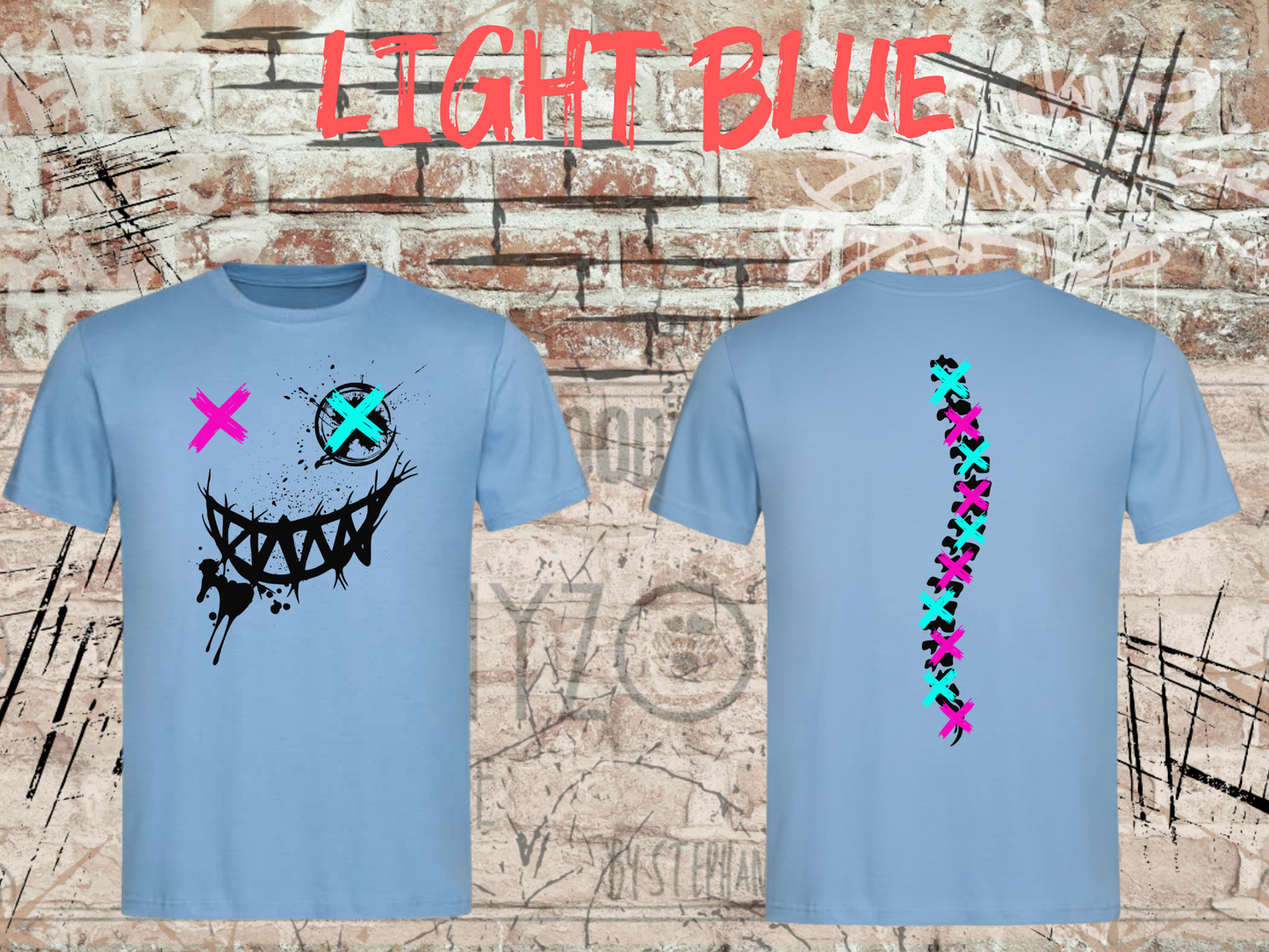 Neon Chaos Smile Unisex T-Shirt – Graffiti Face Streetwear Shirt mit Rückenprint