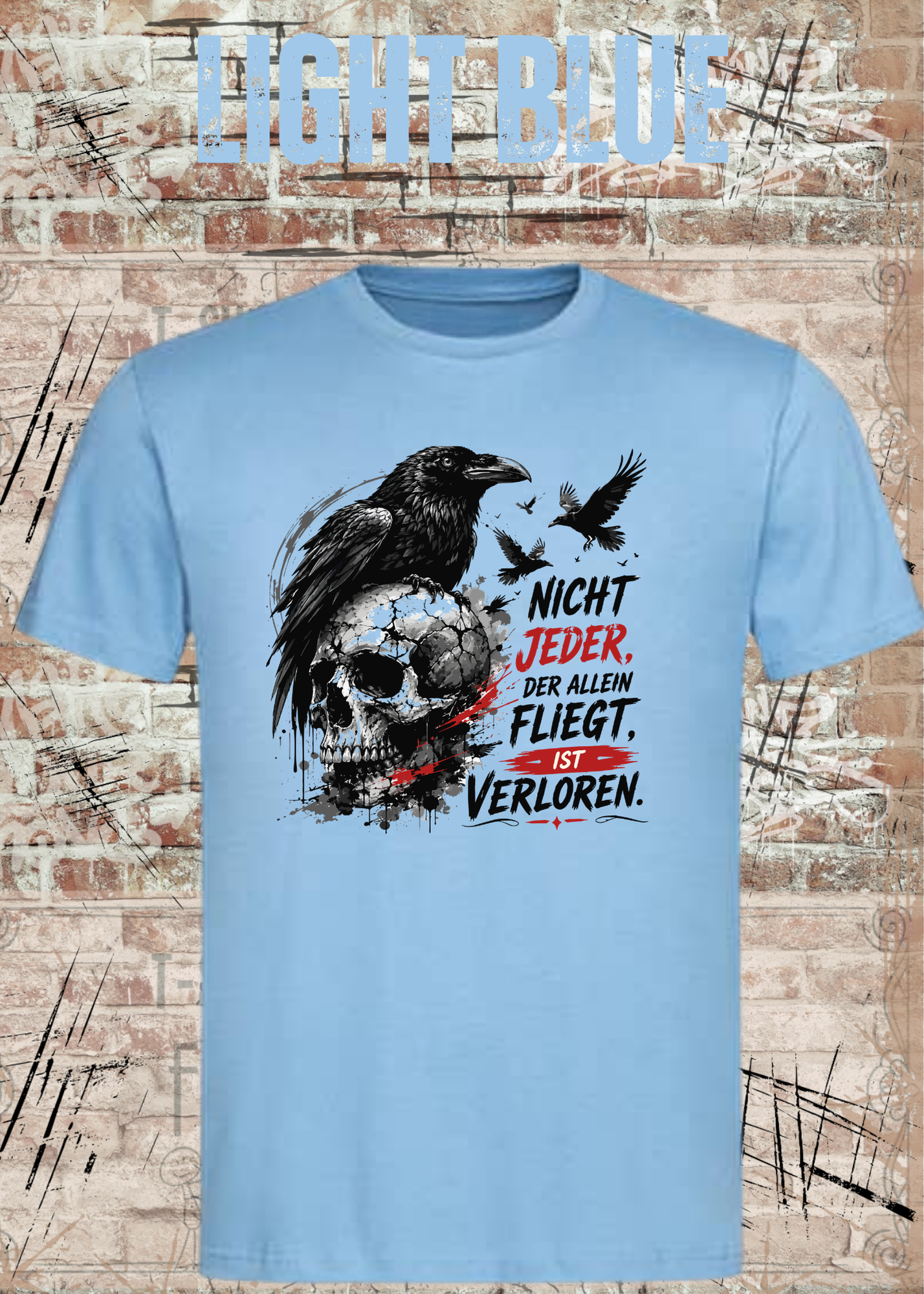 Nicht Jeder der Allein Fliegt T-Shirt – Dunkles Raben Shirt mit Totenkopf Motiv
