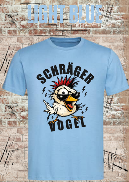 Unisex-T-Shirt „Schräger Vogel“ in Light Blue.