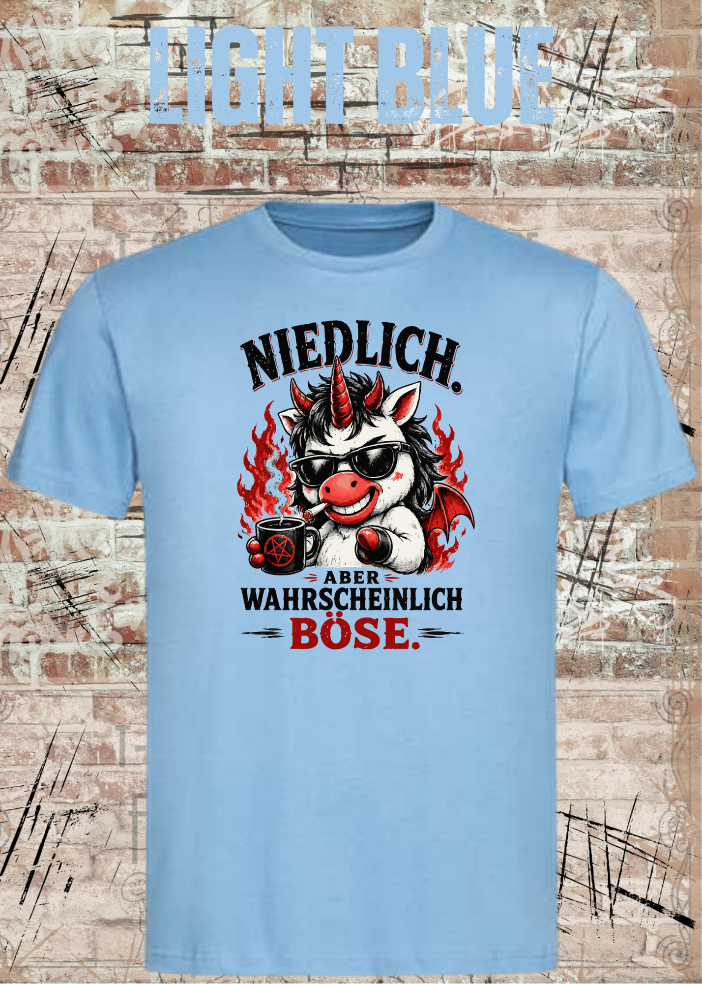 Niedlich aber wahrscheinlich böse – Lustiges Unisex T-Shirt mit Einhorn Motiv