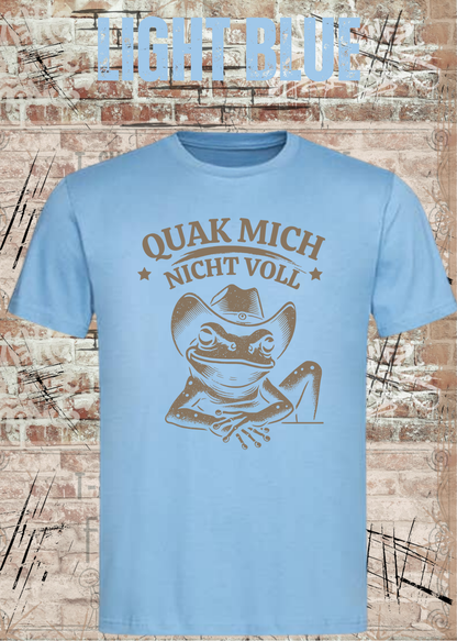Unisex T-Shirt Hellblau mit Cowboy-Frosch und Spruch Quak mich nicht voll – FunnyZoom