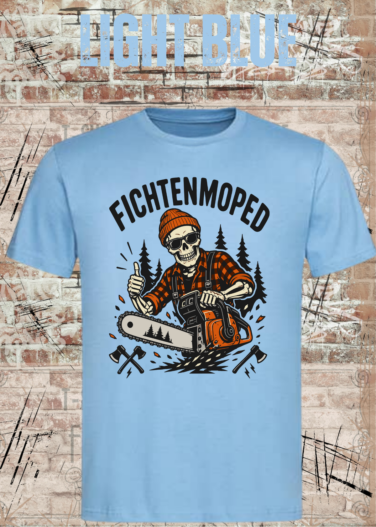 Herren-T-Shirt „Fichtenmoped“ in Light Blue.