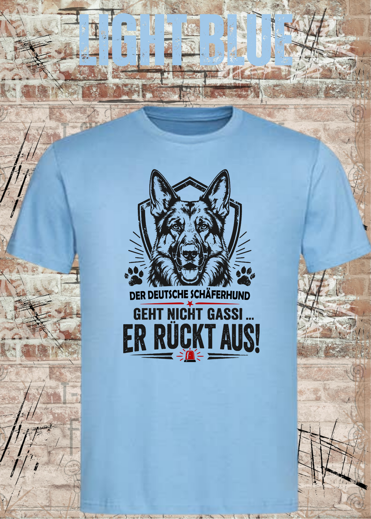Schäferhund T-Shirt „Er rückt aus“ – Hundeshirt