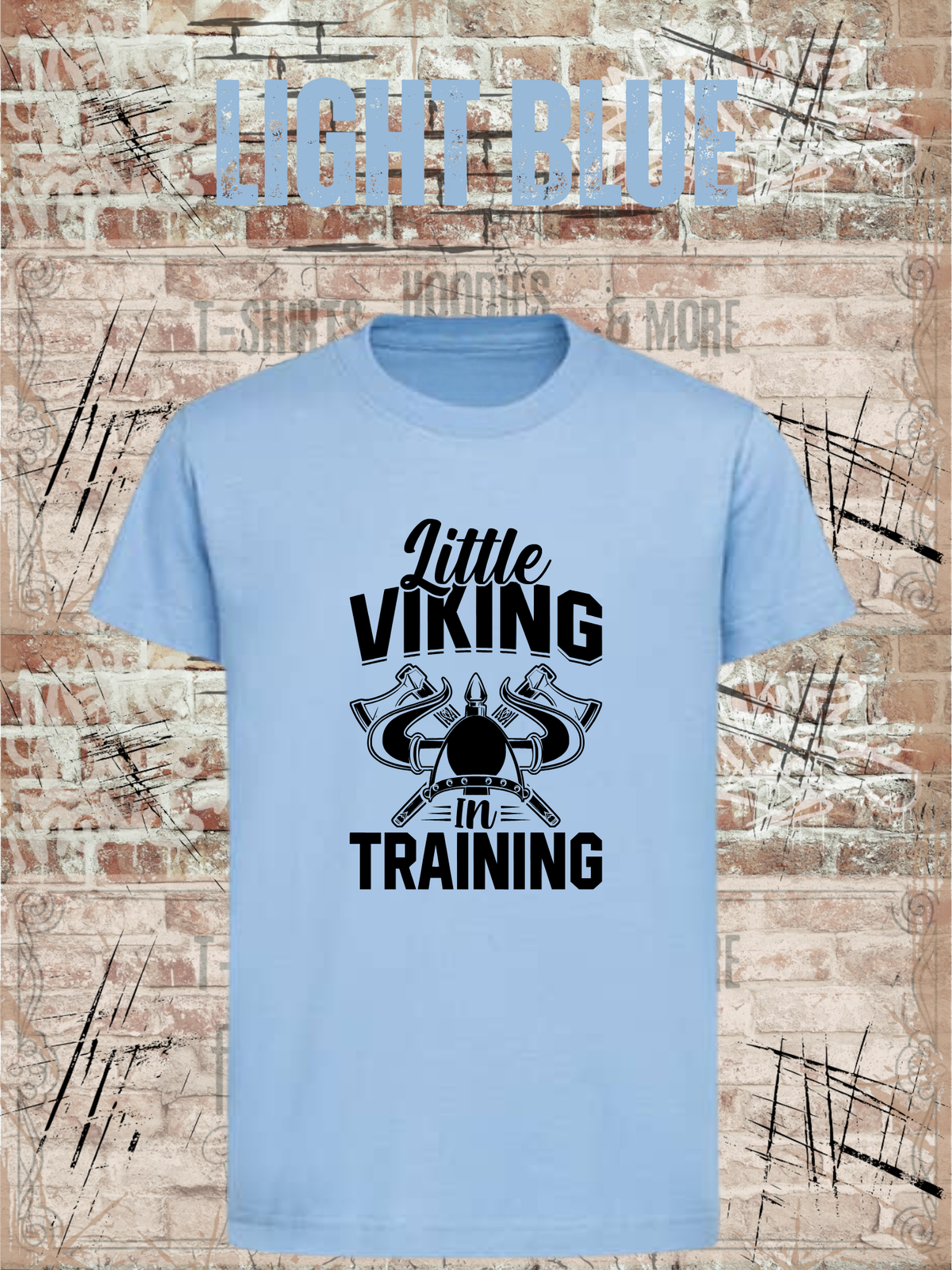 Kinder T-Shirt Little Viking in Training in Light Blue.