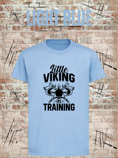 Kinder T-Shirt Little Viking in Training in Light Blue.