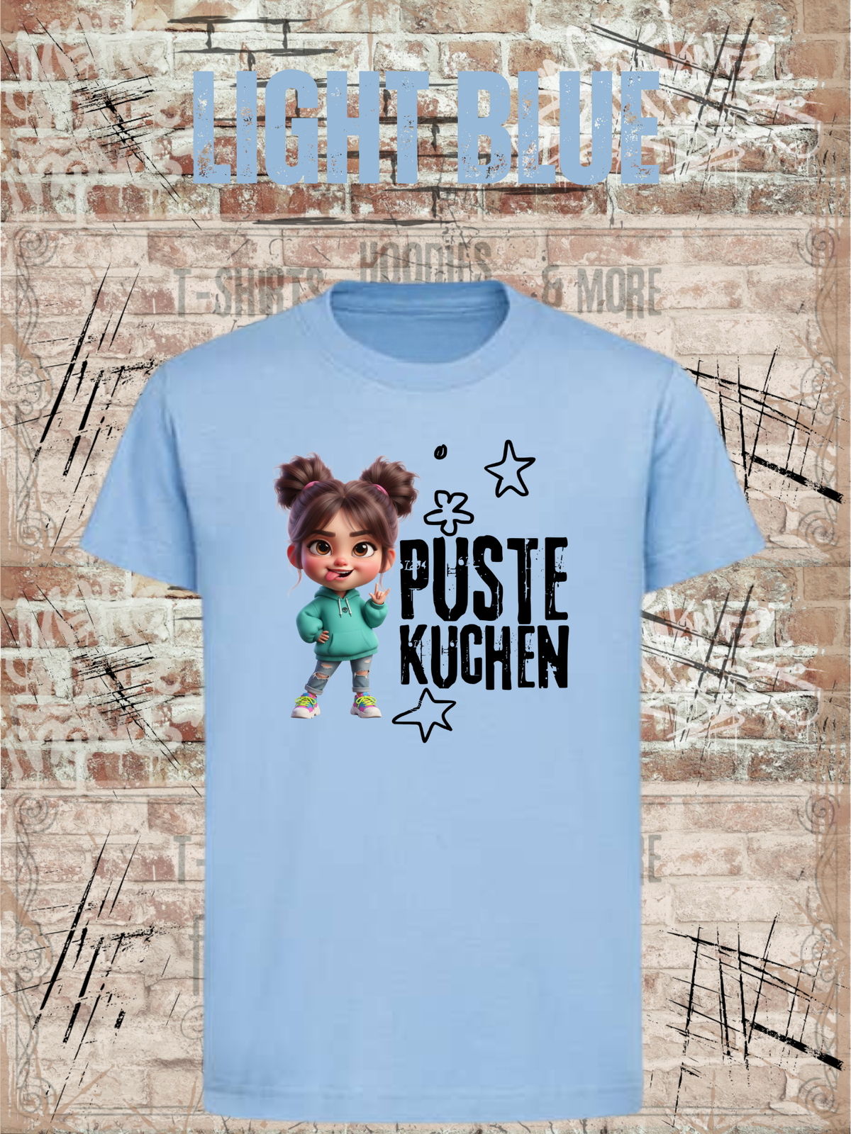 Kinder-T-Shirt „Pustekuchen!“ in Light Blue.