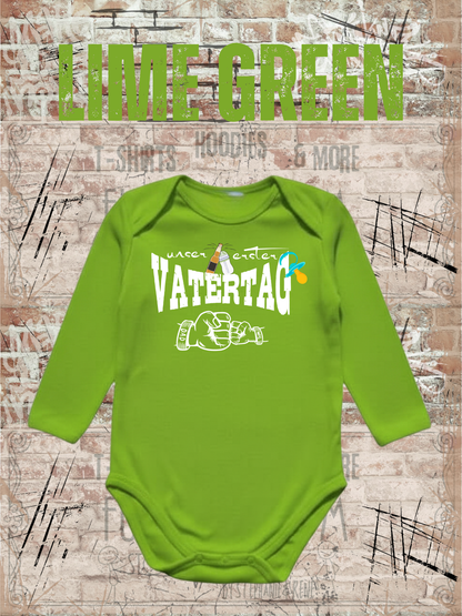 Jungen Baby Body Unser erster Vatertag in Lime Green.