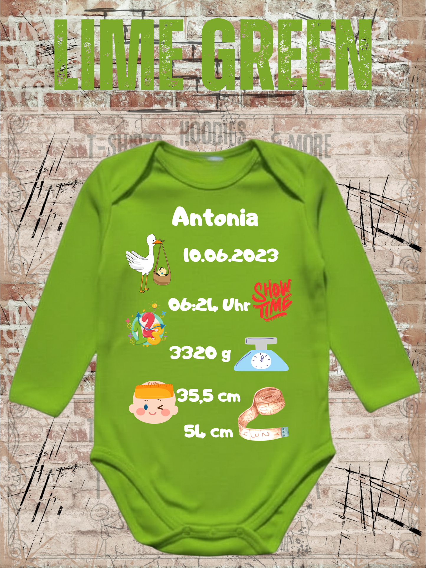 Baby Body Personalisierbar - Name, Geburtsdatum, Groesse & Gewicht - Newborn Geschenk