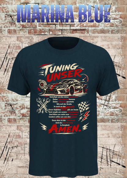 Unisex-T-Shirt „Tuning Unser“ in Marina Blue.