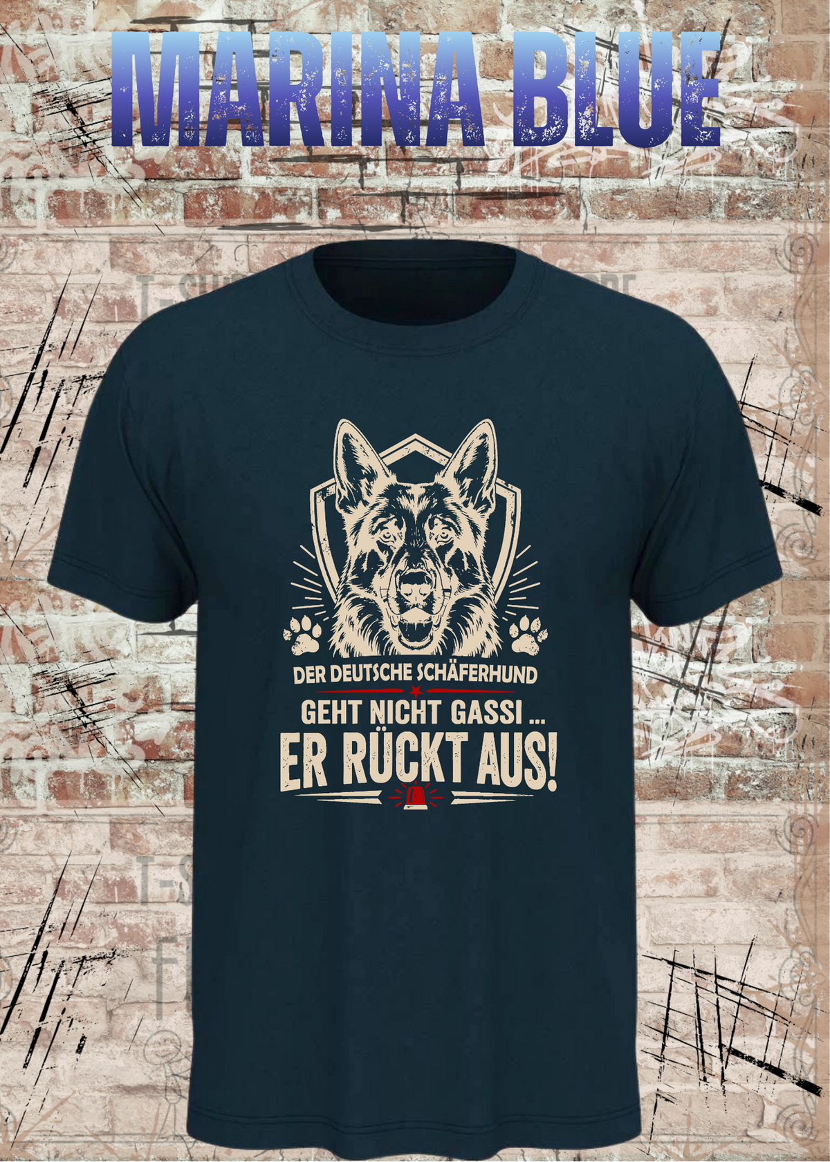 Schäferhund T-Shirt „Er rückt aus“ – Hundeshirt