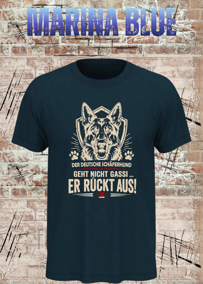 Schäferhund T-Shirt „Er rückt aus“ – Hundeshirt