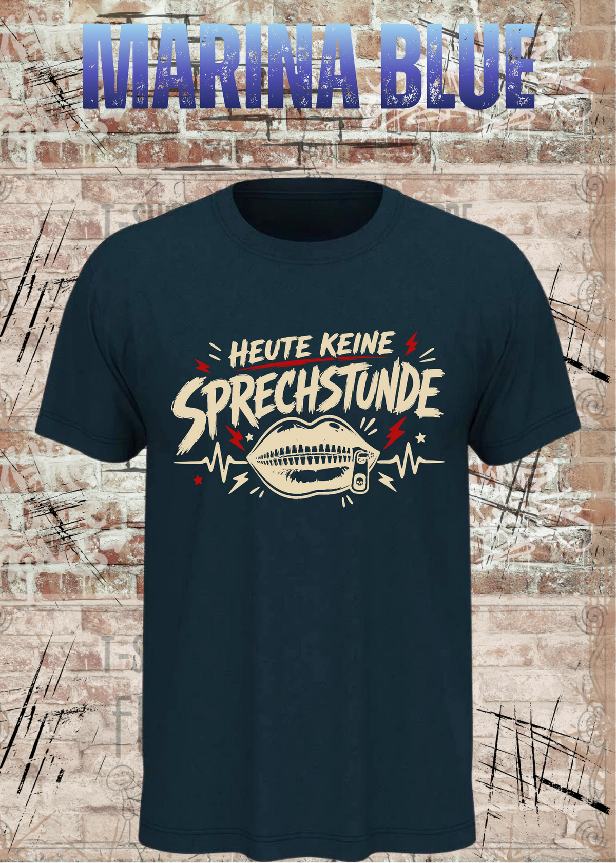Unisex-T-Shirt „Heute keine Sprechstunde“ in Marina Blue.