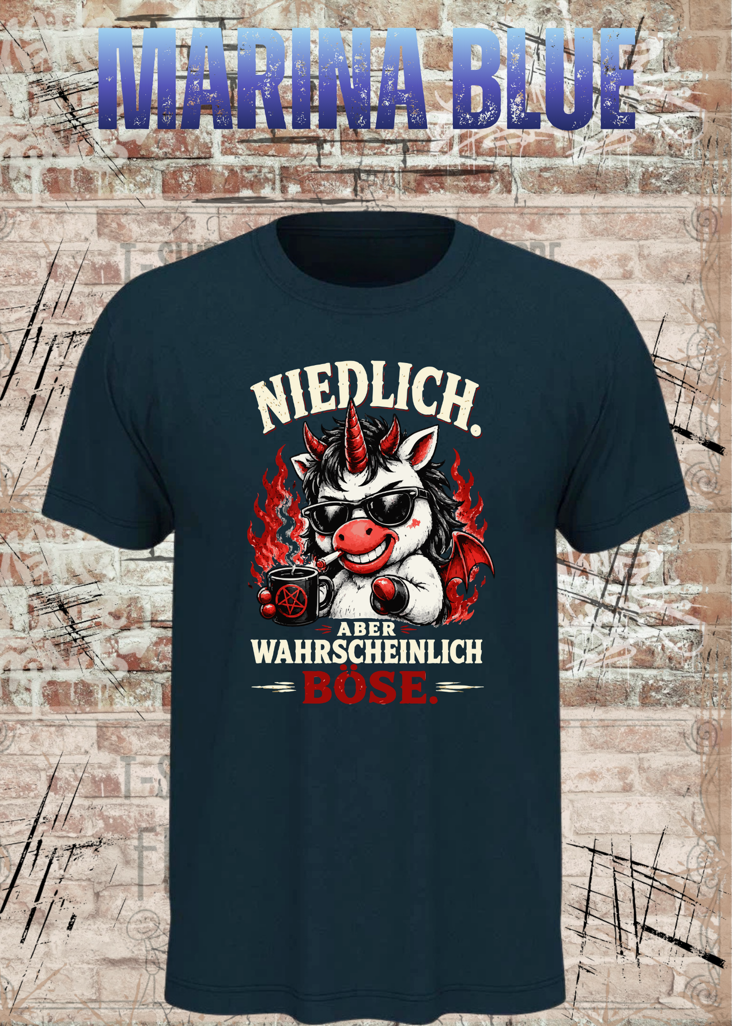 Niedlich aber wahrscheinlich böse – Lustiges Unisex T-Shirt mit Einhorn Motiv